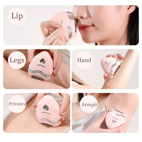 pink 3-in-1 Women's Electric Hair Remover, suitable for both dry and wet use. Designed for bikini, eyebrows, face, and underarms. Portable, rechargeable, cordless, gentle yet effective.
