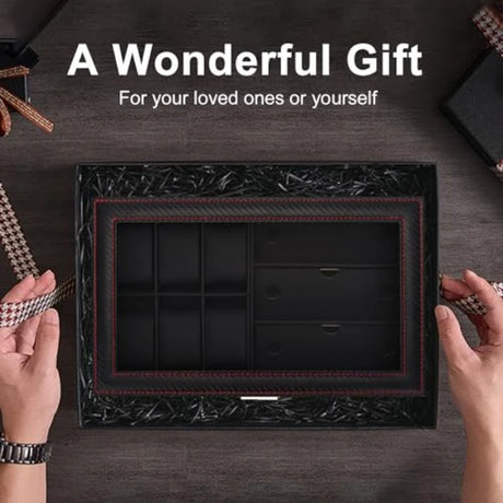 Men's Watch and Glasses Storage Box: Transparent Lid, Zoned Storage, Multi-slot Protection for Watches and Accessories