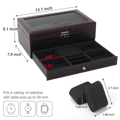 Men's Watch and Glasses Storage Box: Transparent Lid, Zoned Storage, Multi-slot Protection for Watches and Accessories