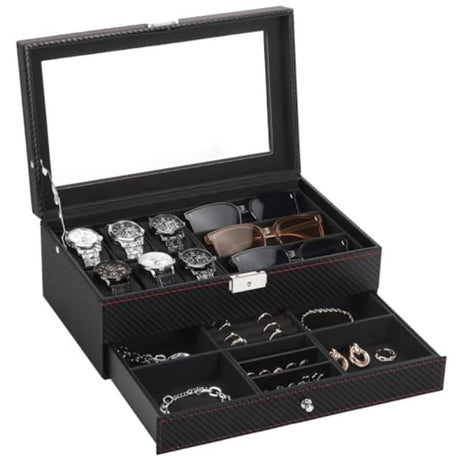 Men's Watch and Glasses Storage Box: Transparent Lid, Zoned Storage, Multi-slot Protection for Watches and Accessories