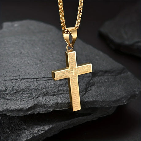 Titanium Steel Cross Necklace: Eternal Faith, Timeless Quality.  BLACK