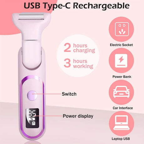 WHITE Women's Whole Body Electric Hair Removal Device, Painless Hair Removal, Type-C Fast Charging