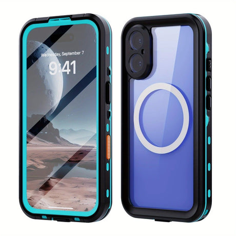 iPhone 16 Plus Waterproof Phone Case IP68 Drop Protection Snow Dust Resistant with Lanyard for Swimming Skiing Off Road Adventures(blue)