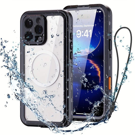 iPhone 16  Waterproof Phone Case IP68 Drop Protection Snow Dust Resistant with Lanyard for Swimming Skiing Off Road Adventures(black)
