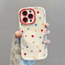 Creamy White Shell Cherry Painting iPhone Case Silicone Drop Protection Full Lens Cover with Lanyard Cute Polka Dot Design(iPhone17)