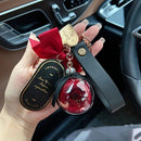 Valentine's Day Preserved Flower Leather Keychain: Romantic and Cute to Carry Around, Perfect for Gifting or Personal Use(GREY)