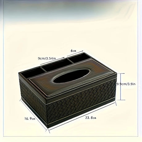 White gold Multi-Function Leather Tissue Box, Wooden Frame with Compartment Storage, Anti-Slip and Stable, Living Room and Office Desktop Organizer