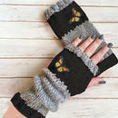 Fashion Color-Block Butterfly Embroidered Knit Gloves, Warm Fit 8.5×22cm, Practical Sweet Stylish Essential for Autumn/Winter Outfits(RED)