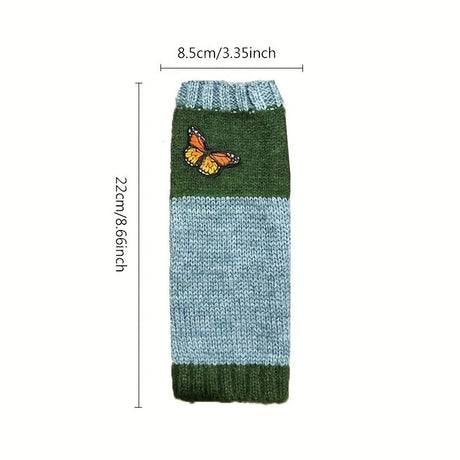 Fashion Color-Block Butterfly Embroidered Knit Gloves, Warm Fit 8.5×22cm, Practical Sweet Stylish Essential for Autumn/Winter Outfits(orange (colour))