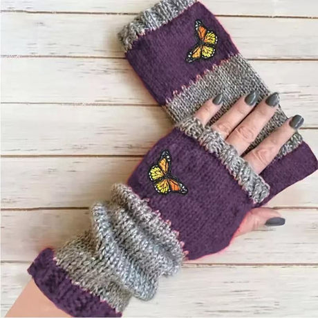 Fashion Color-Block Butterfly Embroidered Knit Gloves, Warm Fit 8.5×22cm, Practical Sweet Stylish Essential for Autumn/Winter Outfits(orange (colour))