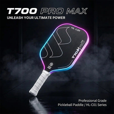 T700 Carbon Fiber Pickleball Paddle 16mm Core Lightweight Single Paddle with Polymer Honeycomb Core（Pink blue）
