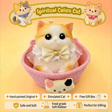 Fat Cat Squishy Toy, Lifelike Cat Plush Doll, Original Hand-Painted Design, (Kitten + Accessories + Cat Bed)/Pink orange fat baby