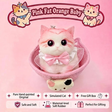Fat Cat Squishy Toy, Lifelike Cat Plush Doll, Original Hand-Painted Design, (Kitten + Accessories + Cat Bed)/Gentleman blue and white treasure