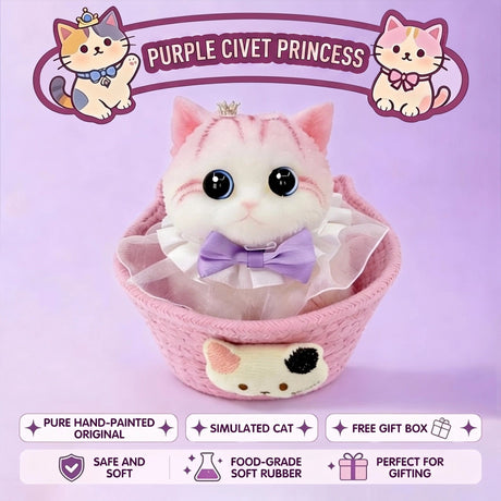 Fat Cat Squishy Toy, Lifelike Cat Plush Doll, Original Hand-Painted Design, (Kitten + Accessories + Cat Bed)/Lovely golden gradient