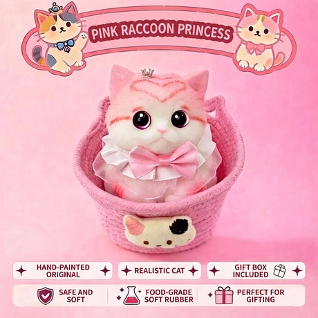 Fat Cat Squishy Toy, Lifelike Cat Plush Doll, Original Hand-Painted Design, (Kitten + Accessories + Cat Bed)/Lovely golden gradient