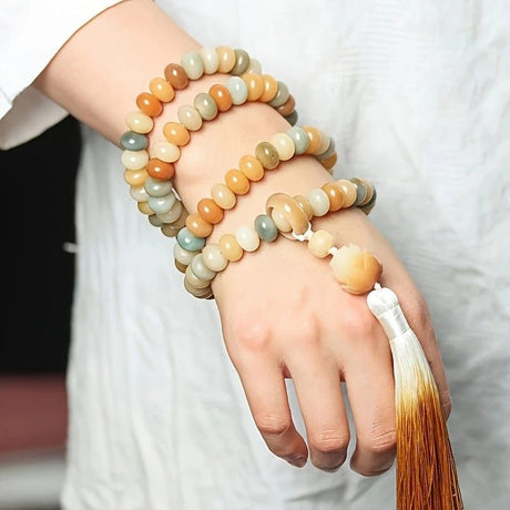 108 Bodhi Root Bracelet, 8mm Sutra-Worn Multi-Loop Long Beads, Zen Meditation Buddhist Prayer Beads