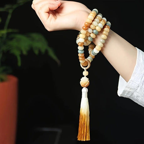 108 Bodhi Root Bracelet, 8mm Sutra-Worn Multi-Loop Long Beads, Zen Meditation Buddhist Prayer Beads
