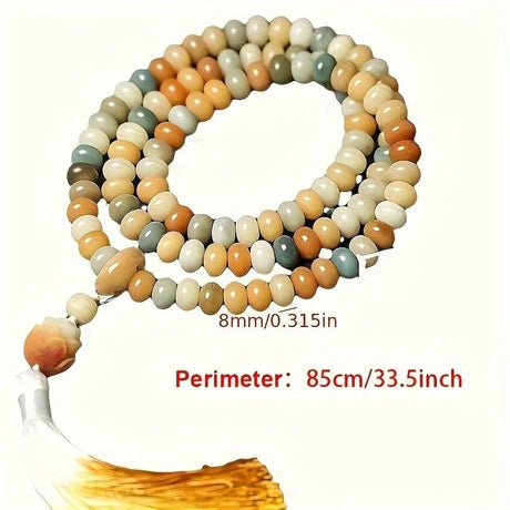 108 Bodhi Root Bracelet, 8mm Sutra-Worn Multi-Loop Long Beads, Zen Meditation Buddhist Prayer Beads