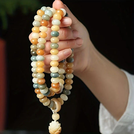 108 Bodhi Root Bracelet, 8mm Sutra-Worn Multi-Loop Long Beads, Zen Meditation Buddhist Prayer Beads