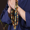108 Bodhi Root Bracelet with Green Sandalwood Sachet, Textured by Time, Multi-Loop Zen Meditation Beads