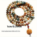108 Bodhi Root Bracelet with Green Sandalwood Sachet, Textured by Time, Multi-Loop Zen Meditation Beads