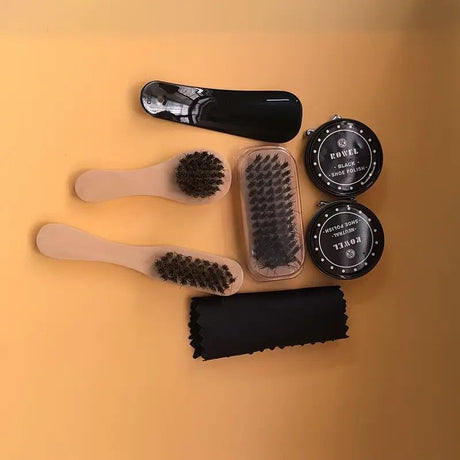 7-in-1 Travel Case Black and Neutral Shoe Brush Cleaning Kit