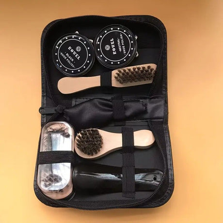 7-in-1 Travel Case Black and Neutral Shoe Brush Cleaning Kit