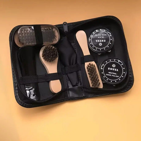 7-in-1 Travel Case Black and Neutral Shoe Brush Cleaning Kit