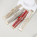 Bohemian Braided Leather Bracelet, Multi-layer Design with Metal and Crystal Accents, Rose Gold Square Clasp with Heart Crystal, Embodying Casual Romantic Exotic Charm.(white)