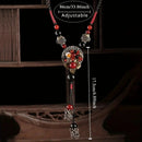 Bohemian style long necklace featuring retro beads and metal carved flowers with elegant dangling tassels adjustable 86cm chain suitable for pairing with sweaters and dresses perfect for daily wear or holiday occasions