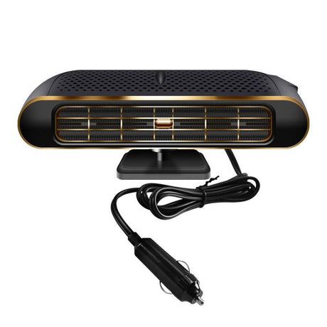 Winter Car Must-Have: 3-Second Heat, 360° Defrost, Safe Plug & Go Mini Heater(Black gold）