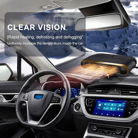 Winter Car Must-Have: 3-Second Heat, 360° Defrost, Safe Plug & Go Mini Heater（Black silver）