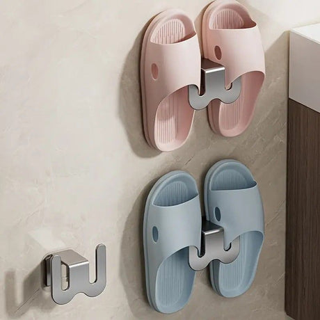 2-Pack Gun Gray No-Drill Slipper Rack, Space-Saving Wall Storage, Ideal for Dry & Tidy Bathrooms