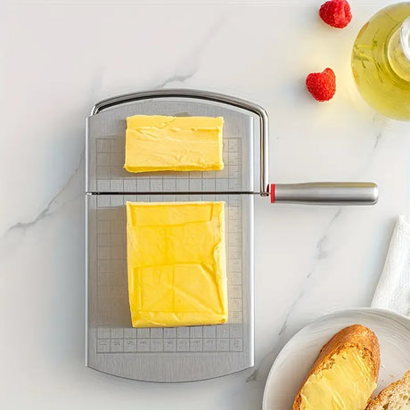Stainless steel multi-function slicer, precise for even slicing, silicone suction cup for anti-slip stability, sharp blade for smooth cutting, a practical kitchen and baking tool