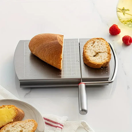 Stainless steel multi-function slicer, precise for even slicing, silicone suction cup for anti-slip stability, sharp blade for smooth cutting, a practical kitchen and baking tool