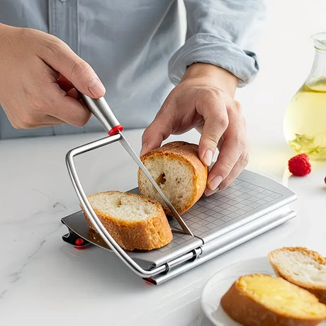 Stainless steel multi-function slicer, precise for even slicing, silicone suction cup for anti-slip stability, sharp blade for smooth cutting, a practical kitchen and baking tool