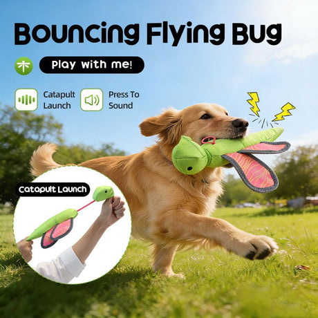 Bouncy Flying Bug (Captain Dragonfly) Pet Interactive Toy: Launch and Sound Effects with 360° Rotation, Bite-Resistant Oxford Fabric for Fun Between Pets and Owners