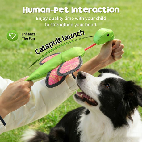Bouncy Flying Bug (Captain Dragonfly) Pet Interactive Toy: Launch and Sound Effects with 360° Rotation, Bite-Resistant Oxford Fabric for Fun Between Pets and Owners