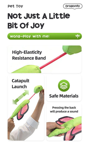 Bouncy Flying Bug (Captain Dragonfly) Pet Interactive Toy: Launch and Sound Effects with 360° Rotation, Bite-Resistant Oxford Fabric for Fun Between Pets and Owners