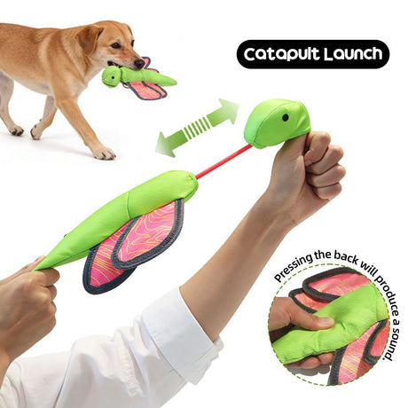 Bouncy Flying Bug (Captain Dragonfly) Pet Interactive Toy: Launch and Sound Effects with 360° Rotation, Bite-Resistant Oxford Fabric for Fun Between Pets and Owners
