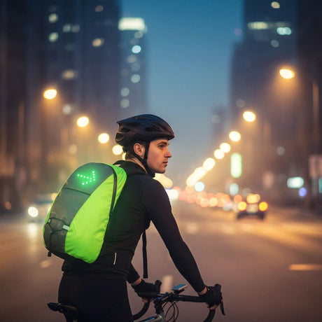 15L Backpack with USB Charging & Smart LED Turn Signals, Waterproof Cycling Commuter Daypack, Lightweight Nylon, Safety Reflective(Yellow gray)