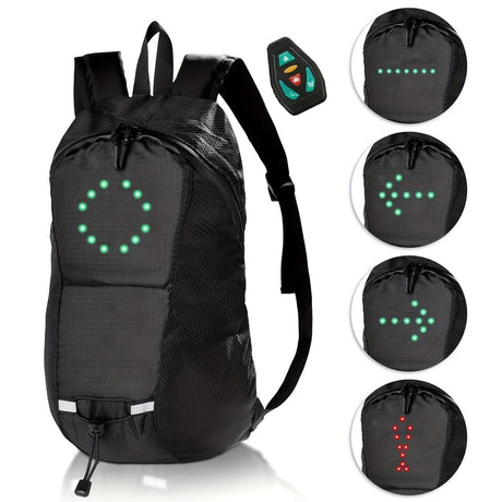 15L Backpack with USB Charging & Smart LED Turn Signals, Waterproof Cycling Commuter Daypack, Lightweight Nylon, Safety Reflective(Yellow gray)