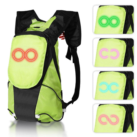 5L Backpack with USB Charging & Smart LED Turn Signals, Lightweight Nylon Commuter Cycling Bag, Safety Reflective Design.Kelly(orange red)