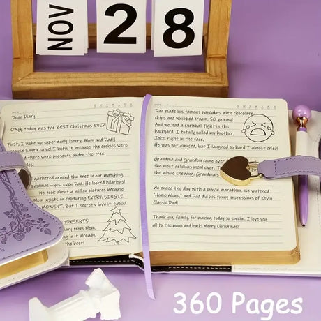 Heart-shaped lock diary with pen, lock & key. B6, 360 pages, garden style for all genders. One key locks your secret — a perfect gift for any occasion./pink
