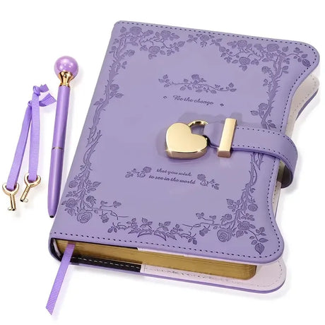 Heart-shaped lock diary with pen, lock & key. B6, 360 pages, garden style for all genders. One key locks your secret — a perfect gift for any occasion./pink
