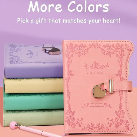 Heart-shaped lock diary with pen, lock & key. B6, 360 pages, garden style for all genders. One key locks your secret — a perfect gift for any occasion./purple