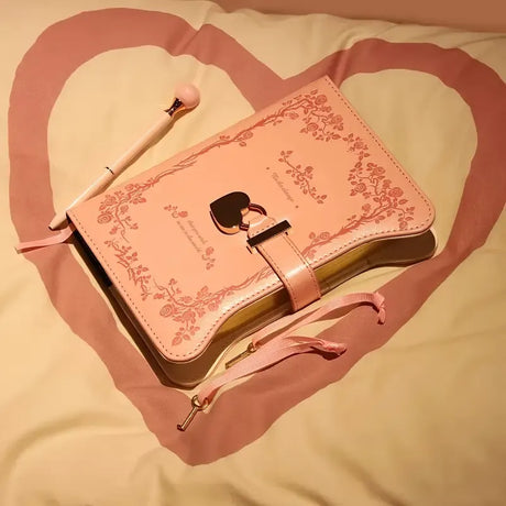 Heart-shaped lock diary with pen, lock & key. B6, 360 pages, garden style for all genders. One key locks your secret — a perfect gift for any occasion./purple