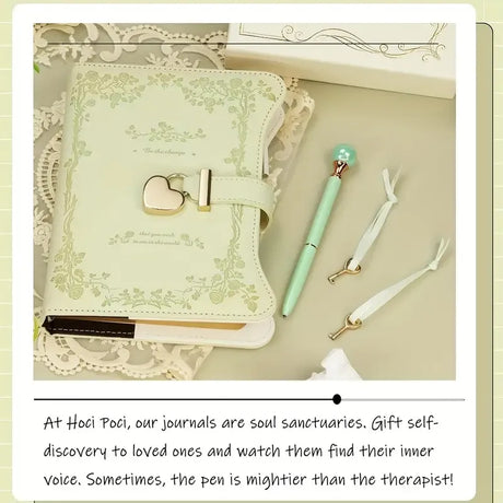 Heart-shaped lock diary with pen, lock & key. B6, 360 pages, garden style for all genders. One key locks your secret — a perfect gift for any occasion./GREEN