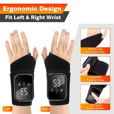 Heated Wrist Massager with Infrared Therapy - 3 Heat & 3 Vibration Levels, Rechargeable, Ergonomic Design