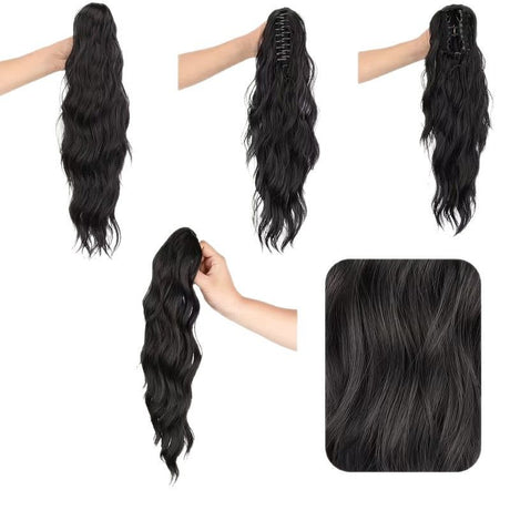 Water wave curly hair clip-in ponytail wig, made of high-heat-resistant synthetic material. Perfect for daily wear to add volume, ideal for holiday celebrations and Halloween parties.（Mixed color 18H613）